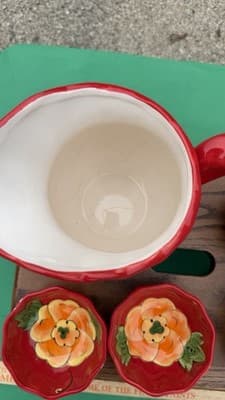 Temp-tations Poppy Passion Pitcher Mug & 3 Bowls 5 Pc Red Floral Set - Thumbnail 6
