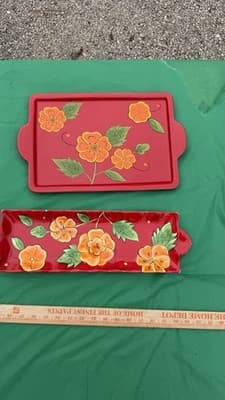 Temp-tations by Tara Red Floral Serving Trays Set of 2 Rectangular Platters - Thumbnail 9