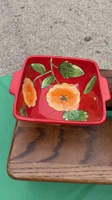 Temp-tations Poppy Passion Set of 2 Square Bowls 1.5 Qt Red Floral Ceramic - Thumbnail 3