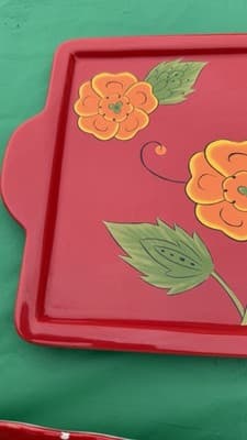 Temp-tations by Tara Red Floral Serving Trays Set of 2 Rectangular Platters - Thumbnail 10