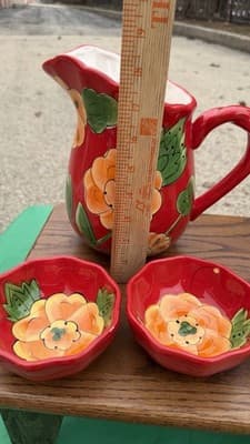Temp-tations Poppy Passion Pitcher Mug & 3 Bowls 5 Pc Red Floral Set - Thumbnail 16