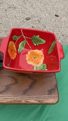 Temp-tations Poppy Passion Set of 2 Square Bowls 1.5 Qt Red Floral Ceramic - Thumbnail 4