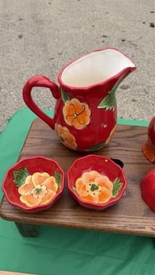 Temp-tations Poppy Passion Pitcher Mug & 3 Bowls 5 Pc Red Floral Set - Thumbnail 11