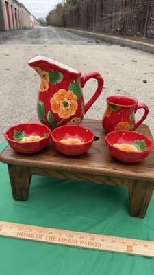 Temp-tations Poppy Passion Pitcher Mug & 3 Bowls 5 Pc Red Floral Set - Thumbnail 2