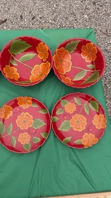 Temp-tations Poppy Passion 8 Pc Set 4 Bowls 4 Plates Red Floral Ceramic - Thumbnail 4