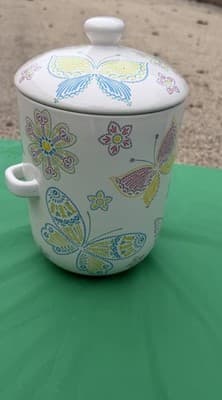 Temp-tations by Tara 3 Qt Covered Soup Mug Butterfly Floral Ceramic Bowl - Thumbnail 2