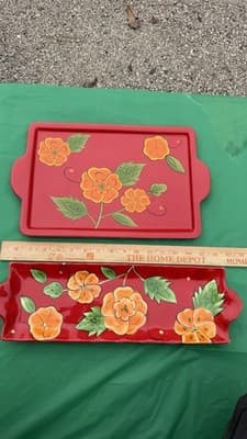 Temp-tations by Tara Red Floral Serving Trays Set of 2 Rectangular Platters - Thumbnail 13