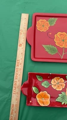 Temp-tations by Tara Red Floral Serving Trays Set of 2 Rectangular Platters - Thumbnail 14