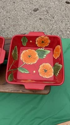 Temp-tations Poppy Passion 2 Qt Square Bowls Set of 2 Red Floral Bakeware - Thumbnail 3