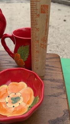 Temp-tations Poppy Passion Pitcher Mug & 3 Bowls 5 Pc Red Floral Set - Thumbnail 17