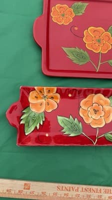 Temp-tations by Tara Red Floral Serving Trays Set of 2 Rectangular Platters - Thumbnail 7