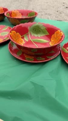 Temp-tations Poppy Passion 8 Pc Set 4 Bowls 4 Plates Red Floral Ceramic - Thumbnail 9