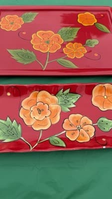 Temp-tations by Tara Red Floral Serving Trays Set of 2 Rectangular Platters - Thumbnail 5