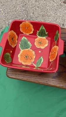 Temp-tations Poppy Passion 2 Qt Square Bowls Set of 2 Red Floral Bakeware - Thumbnail 5
