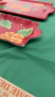 Temp-tations by Tara Red Floral Serving Trays Set of 2 Rectangular Platters - Thumbnail 8