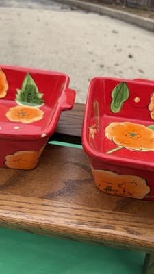Temp-tations Poppy Passion 2 Qt Square Bowls Set of 2 Red Floral Bakeware - Thumbnail 10