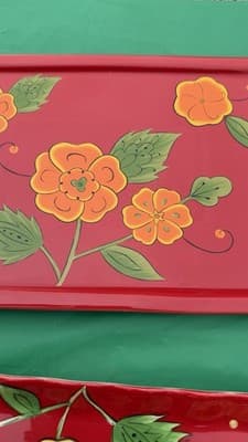 Temp-tations by Tara Red Floral Serving Trays Set of 2 Rectangular Platters - Thumbnail 11