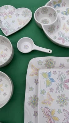 Temp-tations by Tara Butterfly Floral Serving Set 10 Pc Plates Bowls Tray - Thumbnail 10