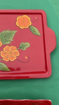 Temp-tations by Tara Red Floral Serving Trays Set of 2 Rectangular Platters - Thumbnail 12