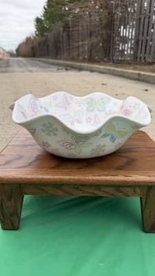 Temp-tations by Tara Butterfly Bowl Scalloped Serving Bowl 12” Ceramic - Thumbnail 2