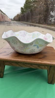 Temp-tations by Tara Butterfly Bowl Scalloped Serving Bowl 12” Ceramic - Thumbnail 5