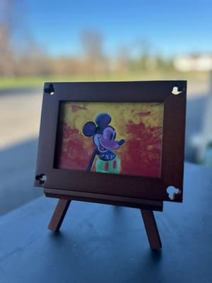 Disney Mickey Mouse 3.5x5 Photo Frame Easel Walnut Wood Desk Frame w/ Box