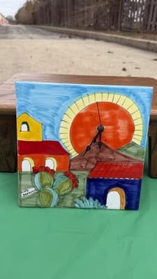 Nino Parrucca Italian Ceramic Tile Clock Hand Painted Sicily Scene 10” - Thumbnail 2