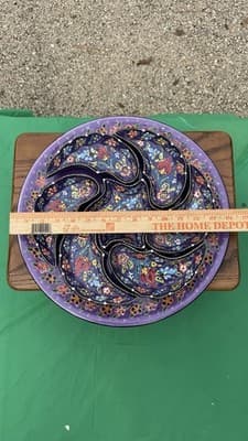 Handmade Turkish Divided Serving Tray Purple Floral Appetizer Platter 14” - Thumbnail 8
