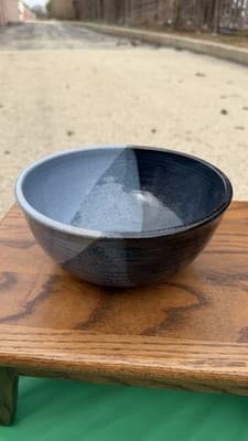 Handmade Studio Pottery Bowl Gray Black Glazed Stoneware 8.5” - Thumbnail 5
