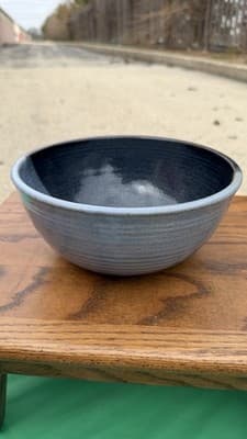 Handmade Studio Pottery Bowl Gray Black Glazed Stoneware 8.5” - Thumbnail 4