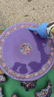 Handmade Turkish Divided Serving Tray Purple Floral Appetizer Platter 14” - Thumbnail 9