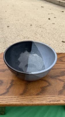 Handmade Studio Pottery Bowl Gray Black Glazed Stoneware 8.5”