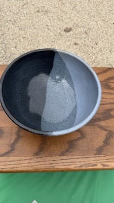 Handmade Studio Pottery Bowl Gray Black Glazed Stoneware 8.5” - Thumbnail 2