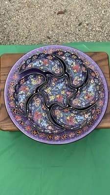 Handmade Turkish Divided Serving Tray Purple Floral Appetizer Platter 14” - Thumbnail 7