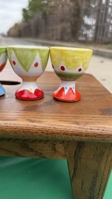 Set of 5 Italian Hand Painted Ceramic Egg Cups Nino Parrucca Ustica - Thumbnail 6