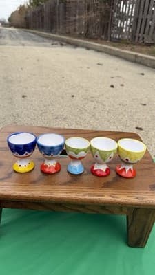 Set of 5 Italian Hand Painted Ceramic Egg Cups Nino Parrucca Ustica