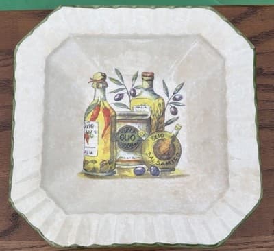 Italian Ceramic Square Bowl Olive Oil Balsamic Tuscan Kitchen Decor 10”