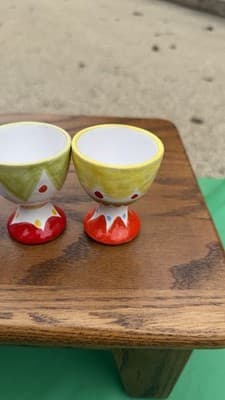 Set of 5 Italian Hand Painted Ceramic Egg Cups Nino Parrucca Ustica - Thumbnail 5