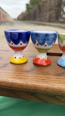 Set of 5 Italian Hand Painted Ceramic Egg Cups Nino Parrucca Ustica - Thumbnail 8