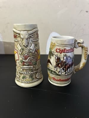 Lot of 2 Budweiser Collectible Beer Steins – Clydesdales & Texas Longhorn Design - Thumbnail 2