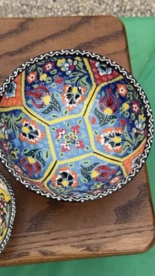 Set of 3 Handmade Turkish Kutahya Ceramic Bowls Colorful Floral 6” - Thumbnail 7
