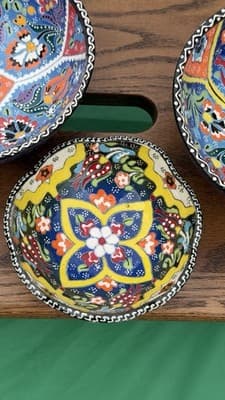 Set of 3 Handmade Turkish Kutahya Ceramic Bowls Colorful Floral 6” - Thumbnail 6