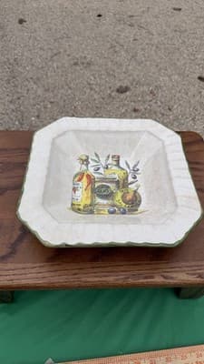 Italian Ceramic Square Bowl Olive Oil Balsamic Tuscan Kitchen Decor 10” - Thumbnail 2