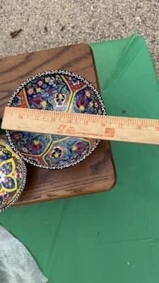 Set of 3 Handmade Turkish Kutahya Ceramic Bowls Colorful Floral 6” - Thumbnail 9