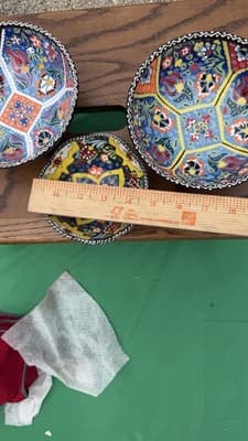 Set of 3 Handmade Turkish Kutahya Ceramic Bowls Colorful Floral 6” - Thumbnail 10