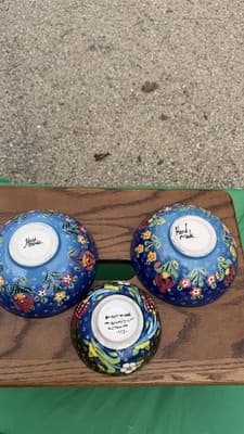 Set of 3 Handmade Turkish Kutahya Ceramic Bowls Colorful Floral 6” - Thumbnail 14