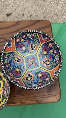 Set of 3 Handmade Turkish Kutahya Ceramic Bowls Colorful Floral 6” - Thumbnail 4
