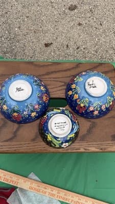 Set of 3 Handmade Turkish Kutahya Ceramic Bowls Colorful Floral 6” - Thumbnail 12