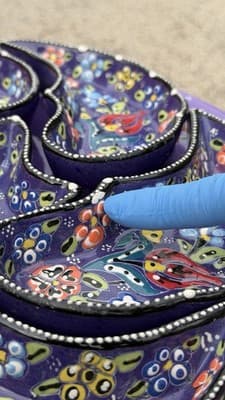 Handmade Turkish Divided Serving Tray Purple Floral Appetizer Platter 14” - Thumbnail 3