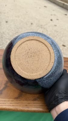Handmade Studio Pottery Bowl Gray Black Glazed Stoneware 8.5” - Thumbnail 8